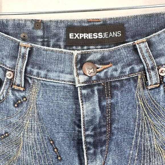 Vintage Express Women's Studded Feather Design Bootcut Jeans Blue Denim Size 5/6 - Picture 7 of 12